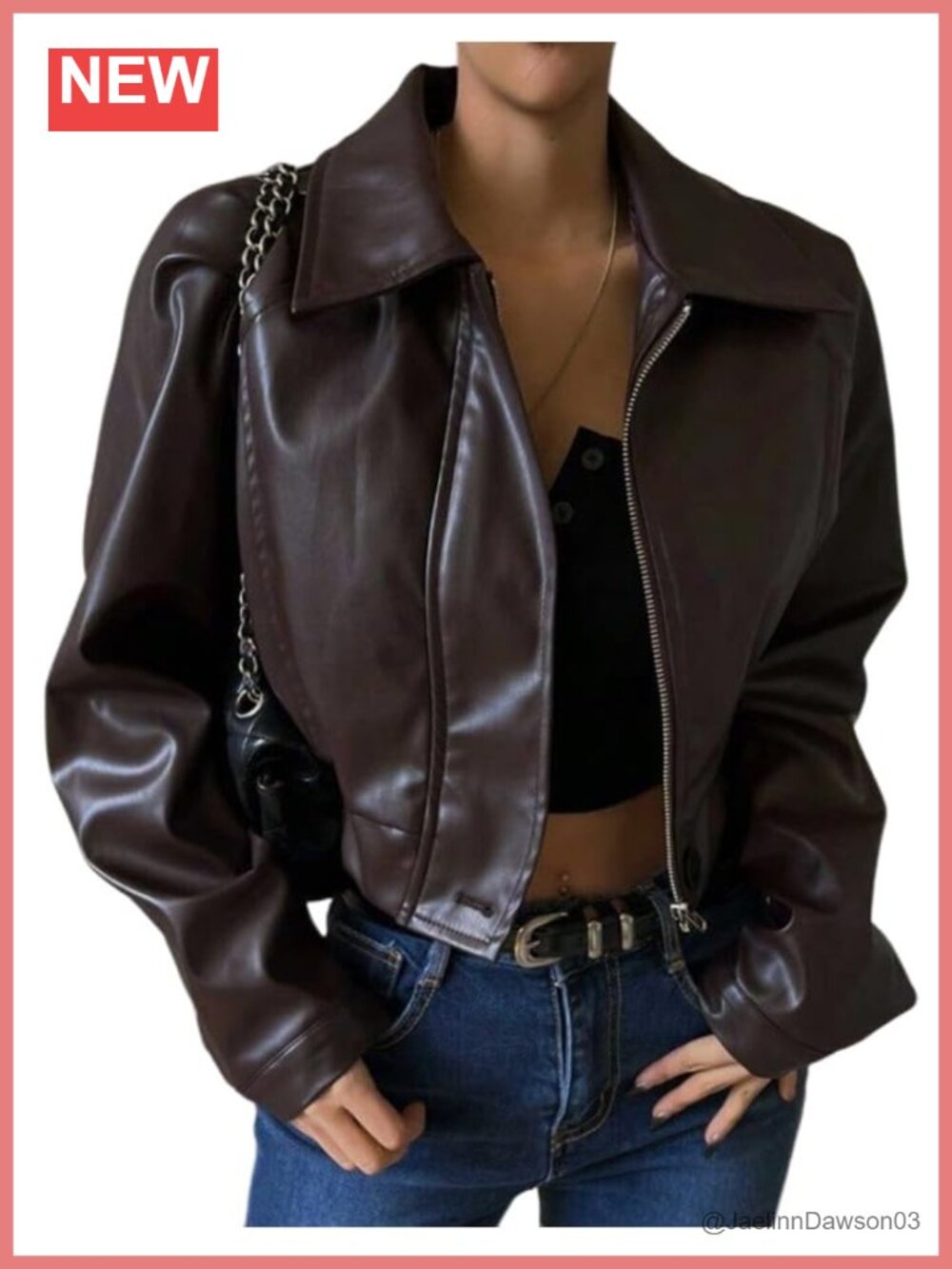 Faux Leather Cropped Bomber Jacket Zip Up Y2K Streetwear Outerwear